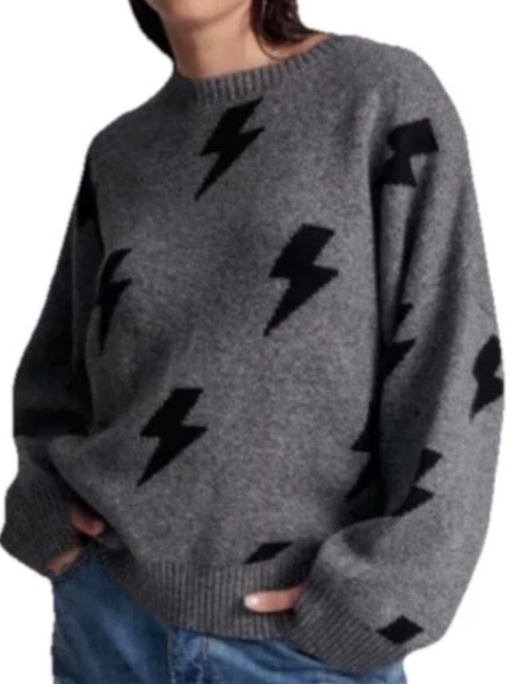 GRAPHIC KNITWEAR VISCO GIRL ONE TEASPOON 100% COTTON LIGHTING BOLTS SWEATER